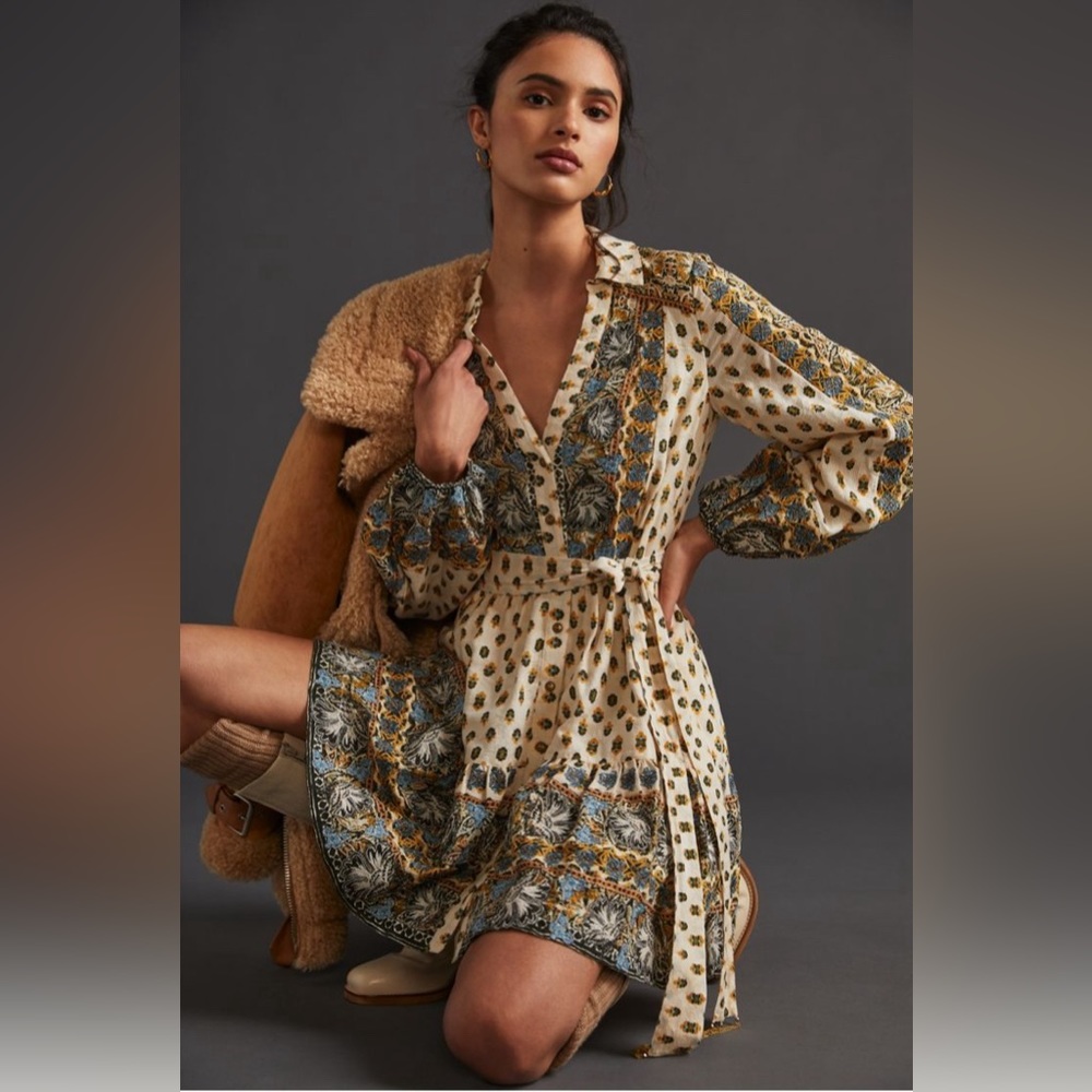 Anthropologie embroidered floral mini dress